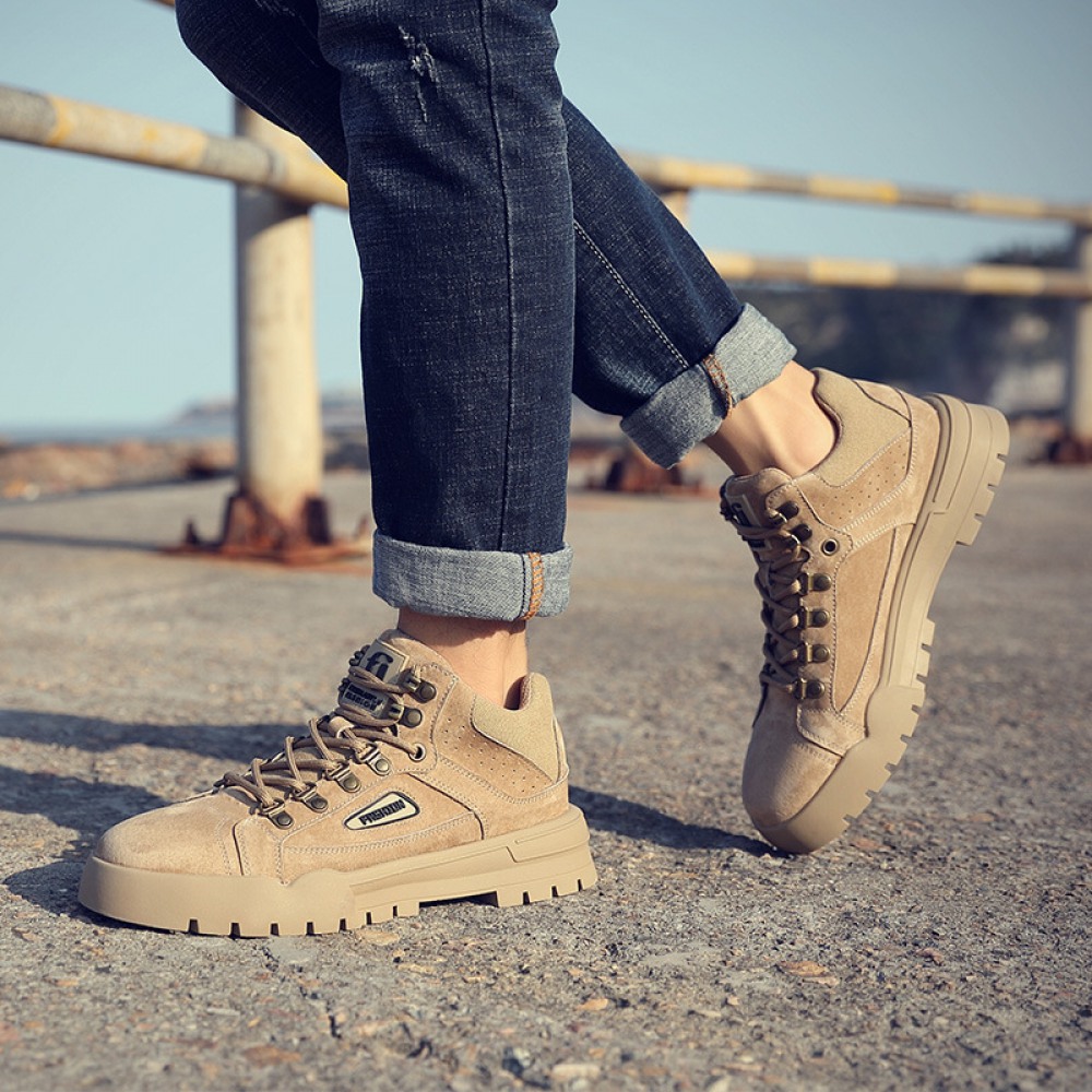 Autumn New Men's Leather Boots Front Lace-Up Low-Heel Martin Boots